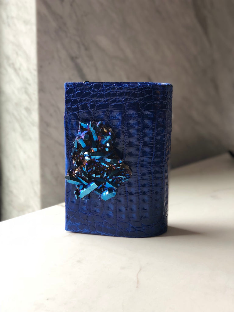 Cobalt Crocodile & Aura Quartz Medio Clutch