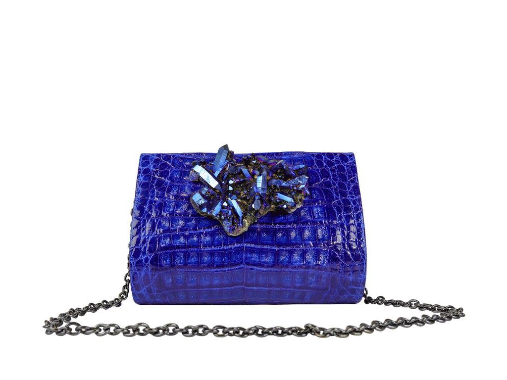 Cobalt Crocodile & Aura Quartz Medio Clutch