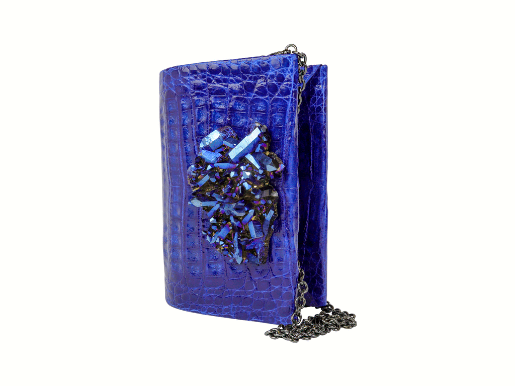 Cobalt Crocodile & Aura Quartz Medio Clutch
