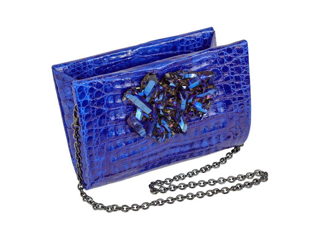 Cobalt Crocodile & Aura Quartz Medio Clutch