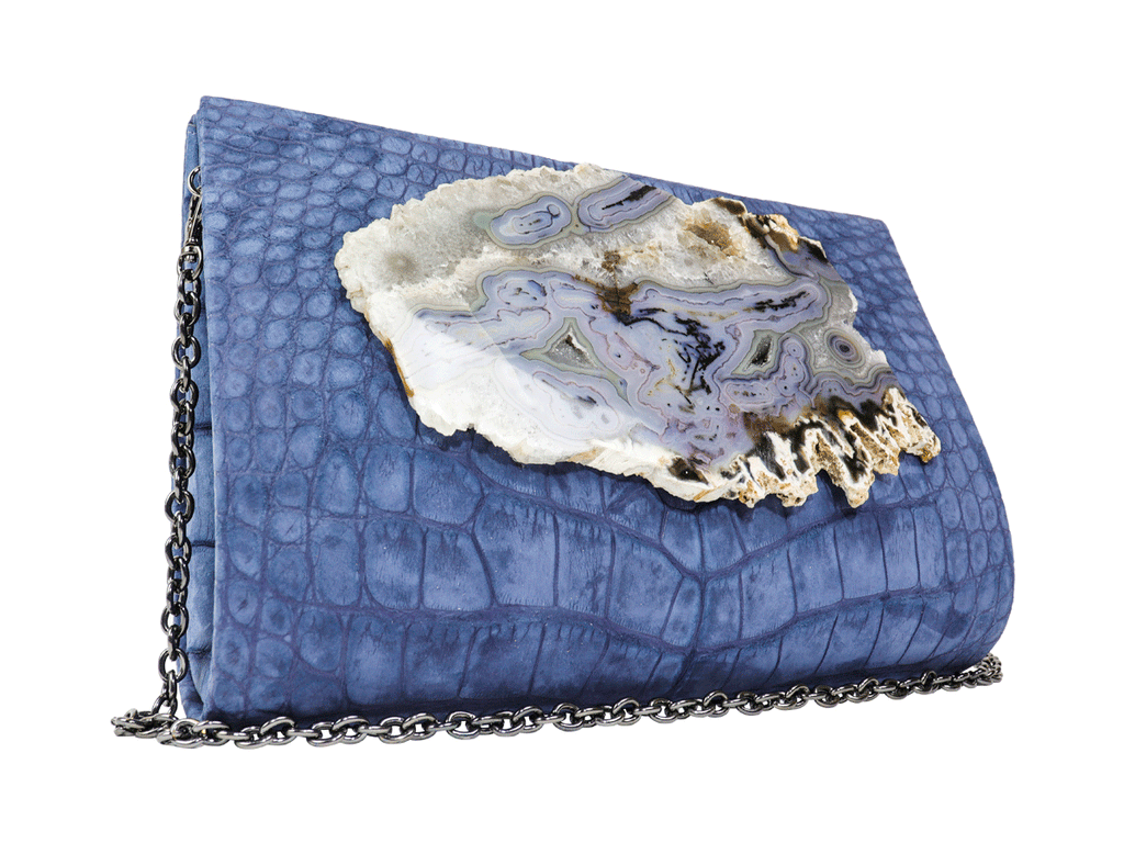 Sueded Denim Alligator and Agate Folio