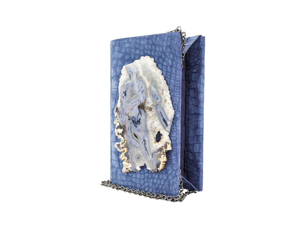Sueded Denim Alligator and Agate Folio