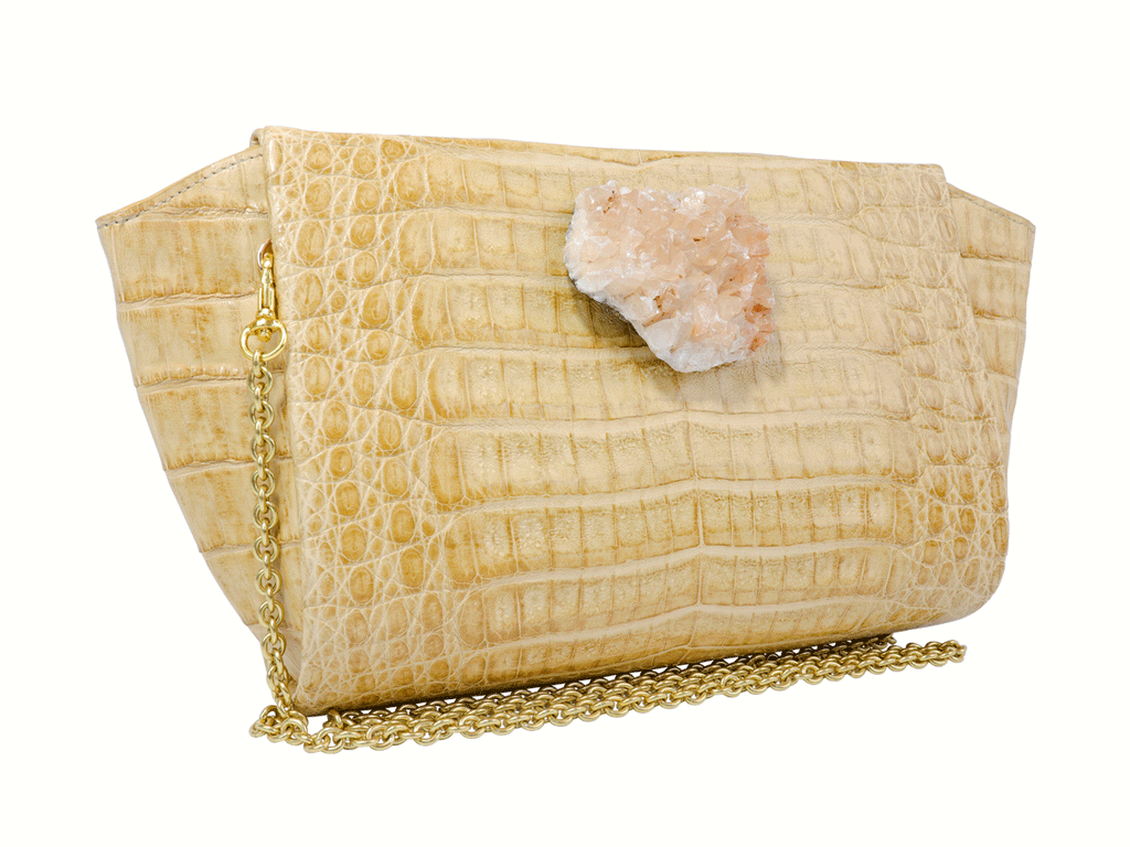 Tan Matte Crocodile & Quartz Crystal