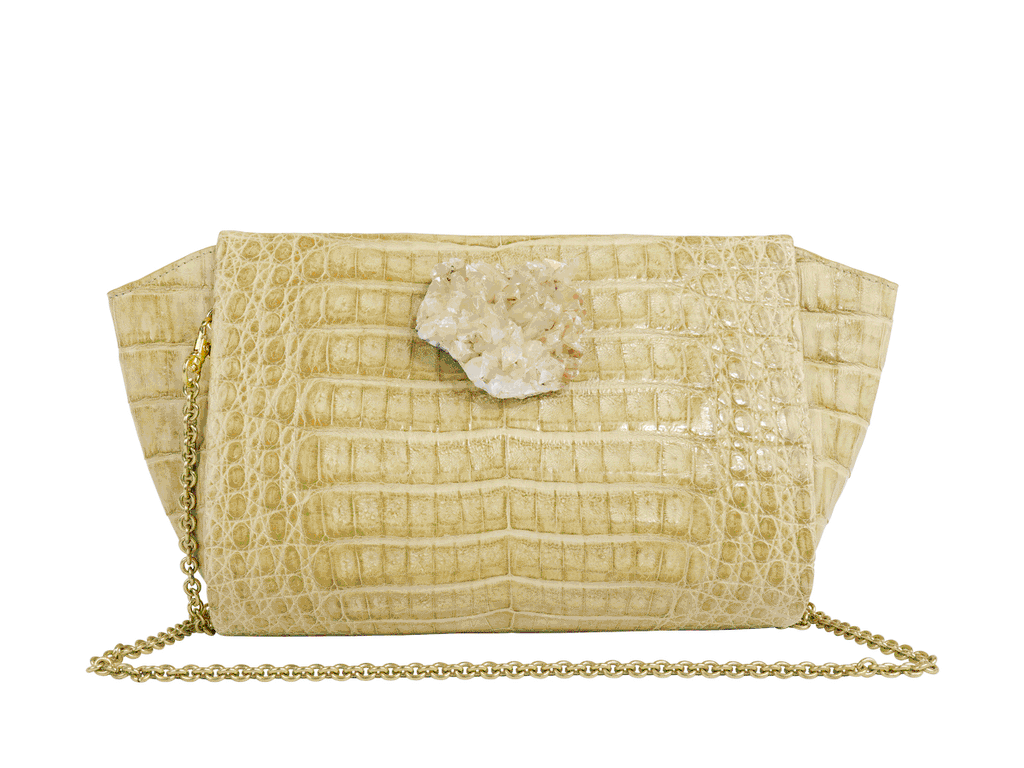 Tan Matte Crocodile & Quartz Crystal