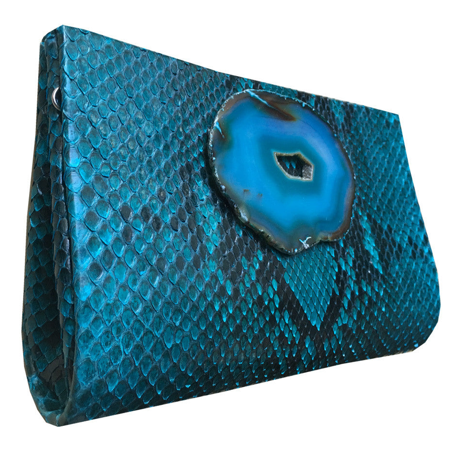 The Turquoise Python & Agate Classic Clutch