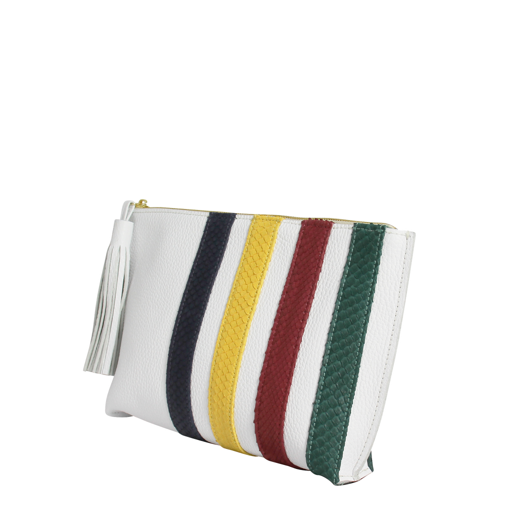 White and Python Stripe Soft Clutch