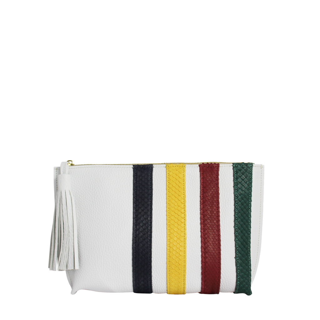 White and Python Stripe Soft Clutch