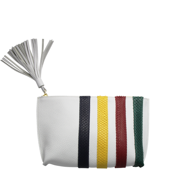 White and Python Stripe Soft Clutch