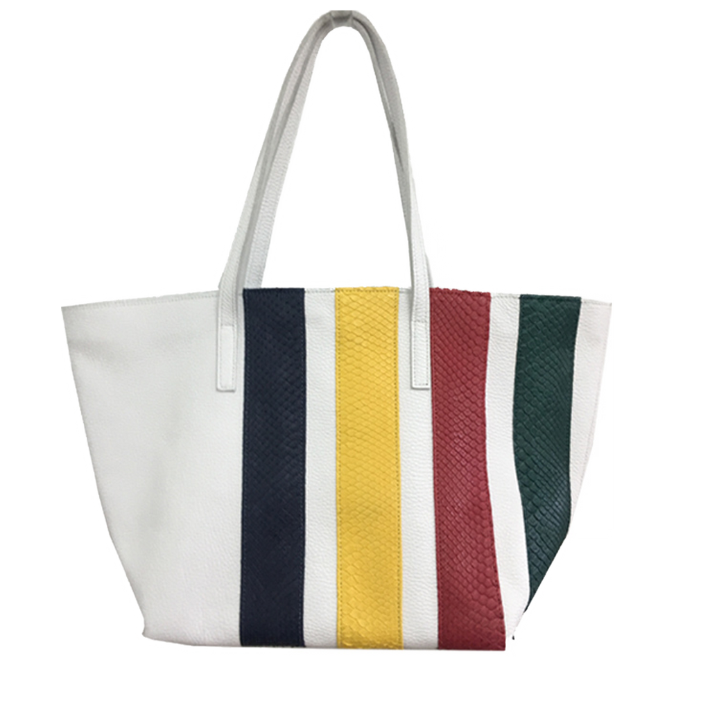 White and Python Stripe Wide Tote